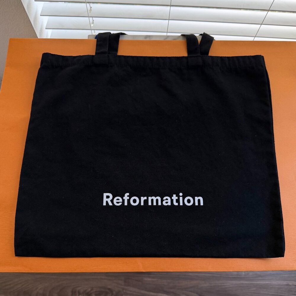 Reformation Black Tote Bag White Logo 15"H x 18"W Sustainable Canvas Tote Bag
